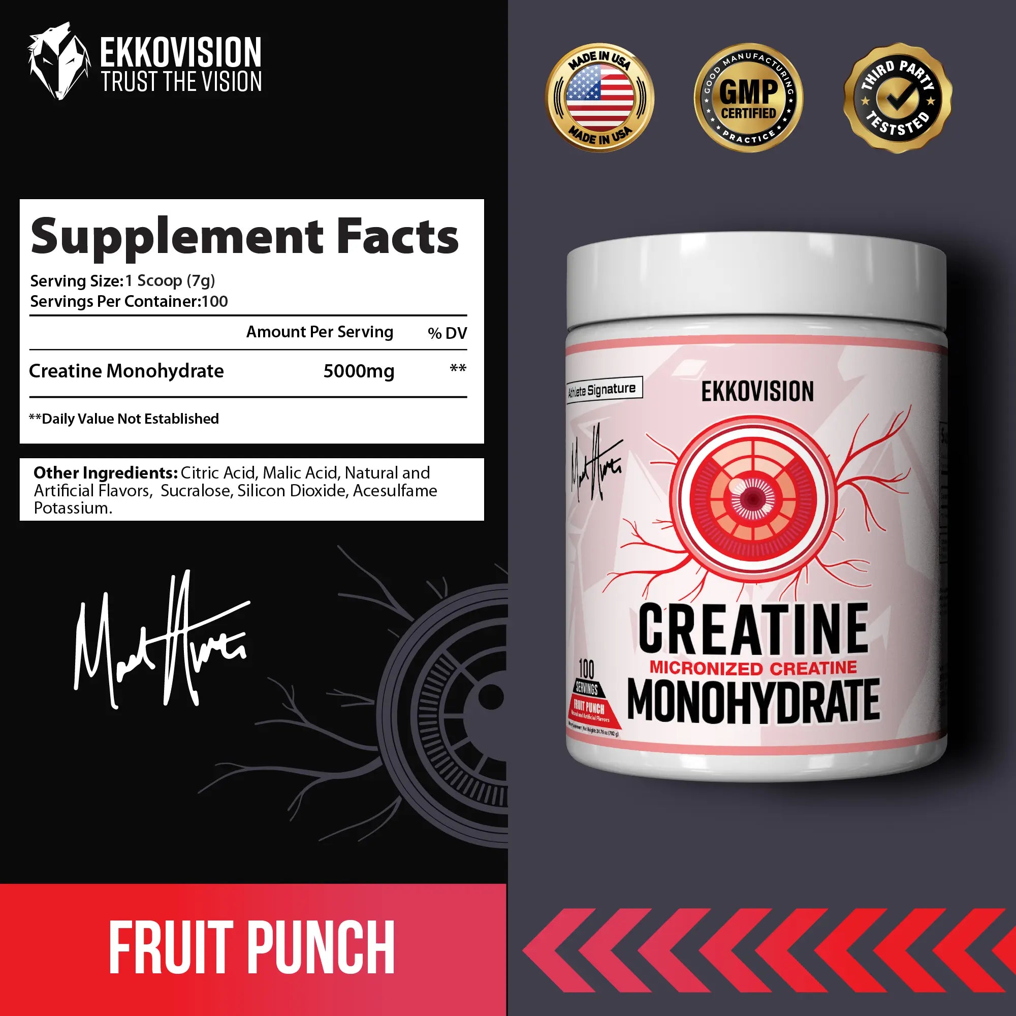 EKKO Creatine Monohydrate - Unflavored Creatine (3rd Party Tested)