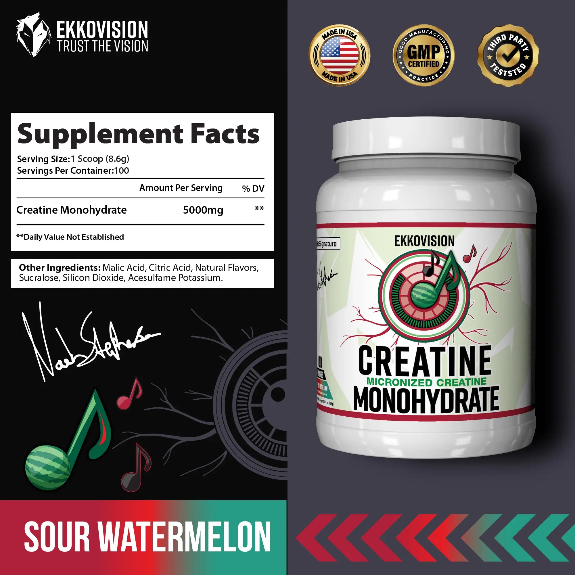 EKKO Creatine Monohydrate - Unflavored Creatine (3rd Party Tested)